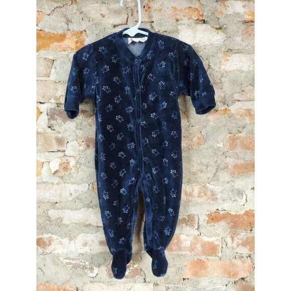 Other - Piccino Piccina Vintage Baby Clothes Sz 9mo Blue Velour Stars P